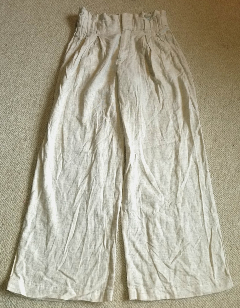 Womens Pants-BANANA REPUBLIC-beige linen blend pleated 'Wide Leg' Coastal-0P
